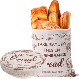 Blosssound Bible Themes Reusable Linen Bread Bag for Homemade Bread Sourdough with Bowl Proofing Cover Christian TPU Lining Storage Bag for Homemade Baking Pastry Supplies