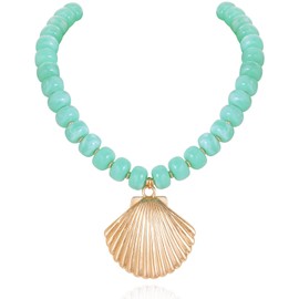 BERYOHZ Beaded Charm Pendant Necklace for Women Seashell Boho Starfish Colorful Necklace with Choker Summer Beach Surfer Beaded Necklace Jewelry(BN-0131-GoldShell)