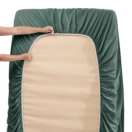 Nestl Queen Size Sheet Set, 4 Piece Extra Deep Pocket (18-24 inches), Microfiber, Cooling, Hotel Luxury, Soft, Breathable, Wrinkle-Free, Easy to Care, Forest Green