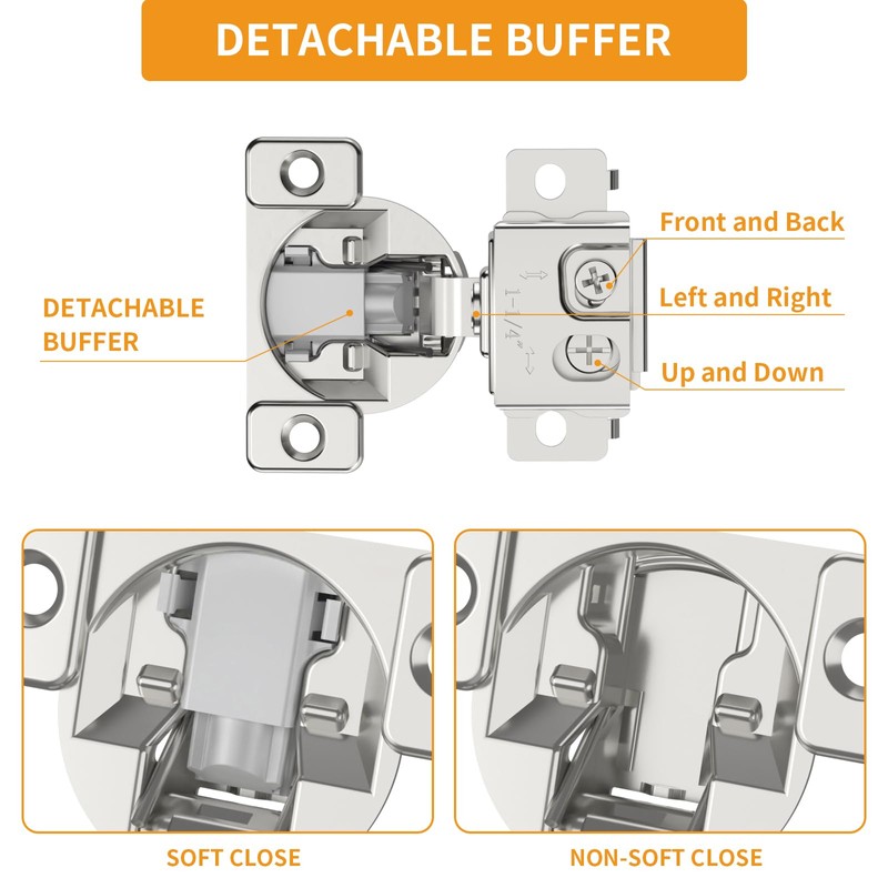 Chibery 20 Pack 1-1/4" Overlay 3D Soft Close Concealed Hinge,