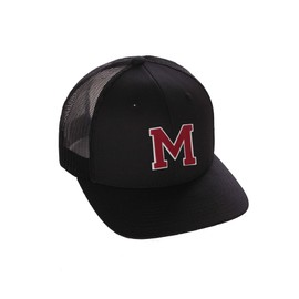 Structured Trucker Mesh Hat Custom Colors Letter M Initial Baseball Mid Profile (Black Black White Red)