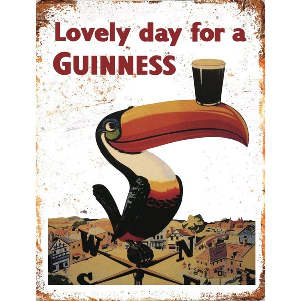 Novelty Retro Vintage Wall tin Plaque 20x15cm - Ideal for Pub shed Bar Office Man Cave Home Bedroom Dining Room Kitchen Gift - Guinness Drink Beer Ale Stout Toucan Bird Metal Sign