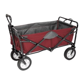 MacSports Classic Collapsible Folding Outdoor Utility Wagon | Heavy Duty Wheelbarrow Cart w/Wheels for Groceries, Sports Equipment, Gardening, Camping, Tailgating | Two-Tone (Wine/Gray)