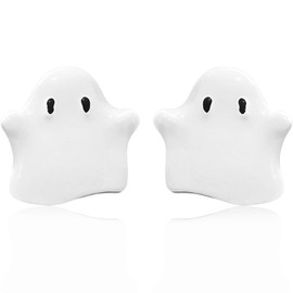 JOONL Lovely White Black Drip Ghost Lightweight Stud Earrings Party Costume Baked Enamel Alloy Earrings for Women (White)