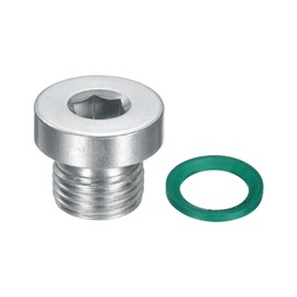 sourcing map M10x1 Inner Hex Head Pipe Fitting Plug, Universal 304 Stainless Steel Thread Socket Plug with Green O-Ring for Terminate Pipe Ends or Replacement Drains
