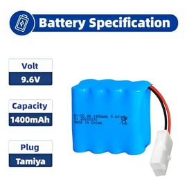 2 piezas de batería recargable de Ni-Cd de 9.6 V 1400 mAh KET-2P tipo X con 2 cables USB para RC Coche RC Camión Tanque Bote Robot