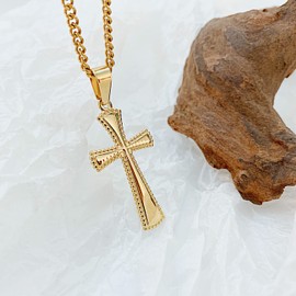 OSTAN Cross Chain Men's Women's Necklace with Cross Silver Gold Colour Necklace Pendant Cross, Stainless Steel