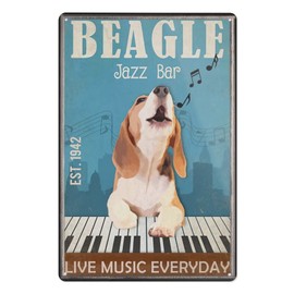 Letrero de metal clásico para decoración de pared, arte colgante, barra de jazz Beagle Dog Música en vivo, letrero de uso diario, sala de arte, placa de metal, decoración para el hogar, 6 x 8 pulgadas, señalización