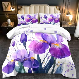 llyxsesty Purple Floral Comforter Set Twin Size Woman,Purple Iris Comforter for Girls,Pink Flower Bedding Set Twin Bedroom Decor,Floral Bedding Quilt Bed Decor Pink for Kids and Adults