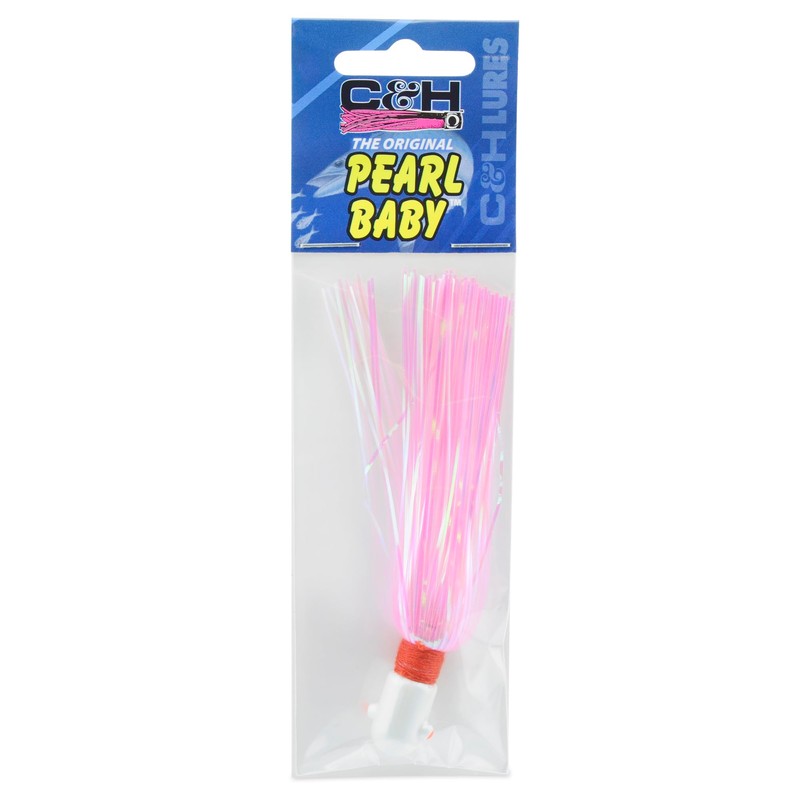 C&H Lures Pearl Baby Lure, Pink/Pearl Tinsel Skirt, 3/4 oz