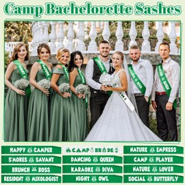 Giegxin 12 Pack Camp Bride Sash Camp Bachelorette Decoration Last Trail Before the Veil Bachelorette White Bride Party Favors Sash Sage Green Bridesmaids Sashes for Camping Bridal Shower Party Favor