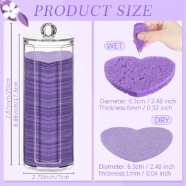 120 Pcs Compressed Facial Sponges with Container Heart Shape Face Sponge Natural Disposable Sponge Pads for Washing Face Cleansing Exfoliating Esthetician Makeup Removal (Purple)