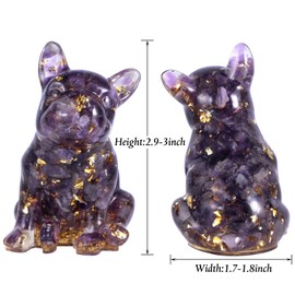 Nupuyai Amethyst French Bulldog Carved Crystal Animal Statue Ornament, Energy Healing Stone Pocket Figurine Resin Home Office Decor