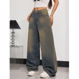 OYICAI Womens Baggy Jeans Wide Leg Denim Pants Y2k 90s Vintage Hip Hop Loose Long Trousers Streetwear High Waist Retro Casual 2000s Oversized Extreme Motion Jinco Skater,K22 Haze Blue,Small