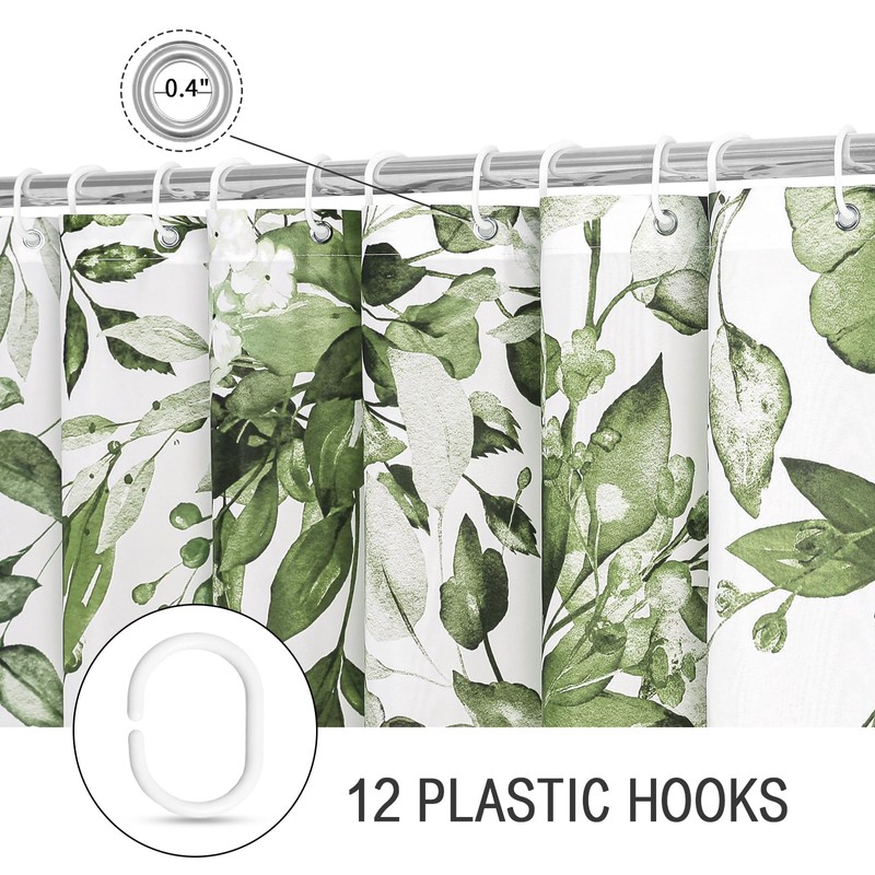 Gibelle Olive Green Eucalyptus Shower Curtain, Watercolor Plant Leaves with