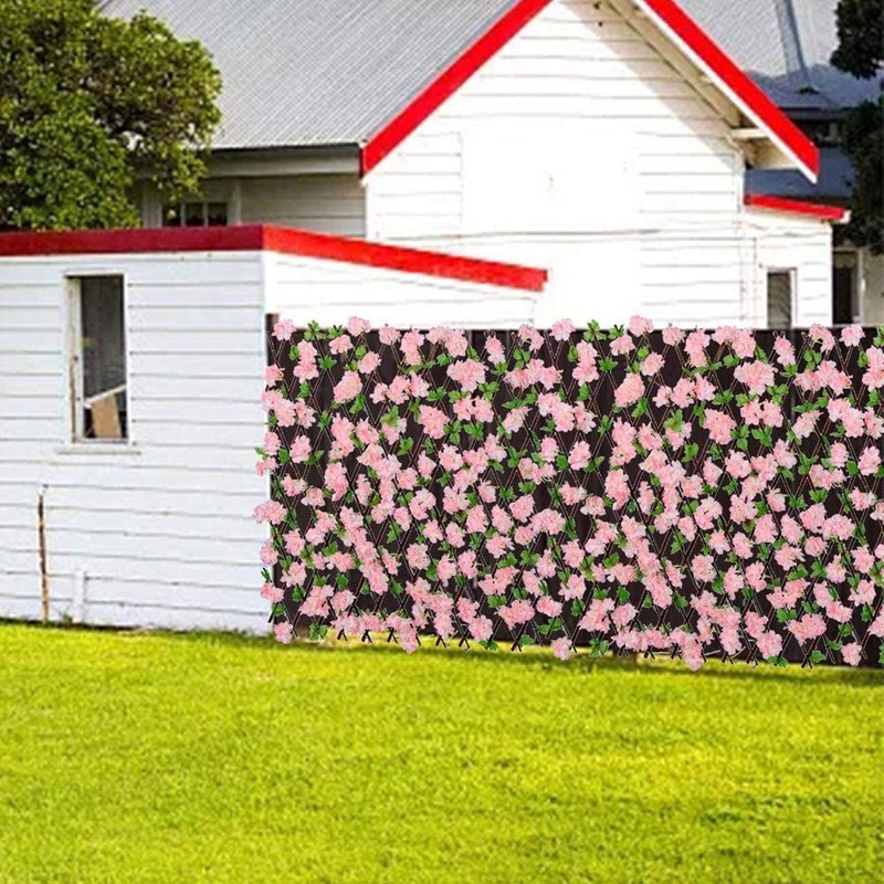 Wooden Retractable Fence Expanding Fence Hedge With Artificial Flower Leaves