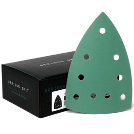 Serious Grit - 400 Grit 4" x 6" Delta (100mm x 150mm) Triangle Sanding Sheets - Fits Festool DTS 400 & Mirka DEOS Delta Sanders - Heavy-Duty Hook & Loop Film Sandpaper for Detail Sanders - 50 Pack Box