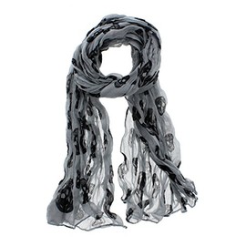 Zac's Alter Ego Long Lightweight Skinny Wrinkled Scarf with Skull Print