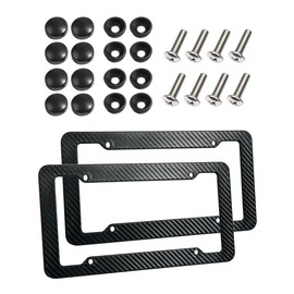UNLRAE 2PCS License Plate Holder,Car Accessories Carbon Fiber Waterproof Plastic Number Plate Frame Tag Covers with Screws & Caps,Used to Front and Rear Car Tags,Fits Most America License Plate