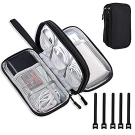 Ausein Organizador de Cables, Estuche para Cables y Cargadores para Viaje, Multifuncional Bolsa para Accesorios Electrónicos, Porta Cables Portátil Impermeable para Discos Duros, Tarjeta SD(Negro)