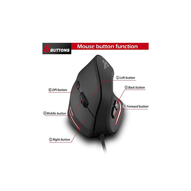 Vertical Mouse, Zelotes Ergonomic Mouse,3200DPI LED Optical USB Wired Mouse,6
