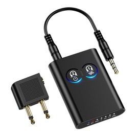 OQIMAX Bluetooth 5.2 Adapter for Airplane, Bluetooth Transmitter Receiver for 2 AirPods or BT Devices, Low Latency, 3.5mm Aux Audio Jack Adapter, for Flight TV PC Gym Switch Car/Home Stereo