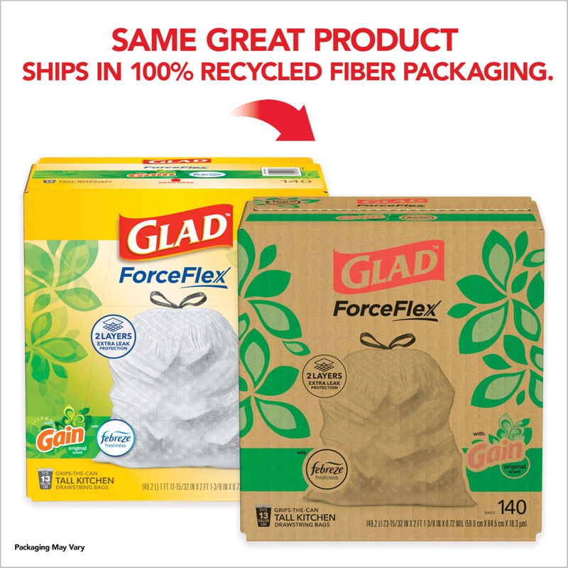 Glad ForceFlex Tall Kitchen Trash Bags, 13 Gallon, Gain Fresh