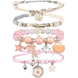 LYBHZDQ 4PCS Kids Friendship Bracelet, Dolphins Beaded Cute Bracelets for Teen Girls Women Hand Made Adjustable Charm Bracelets Set Anklets Gifts for Friends