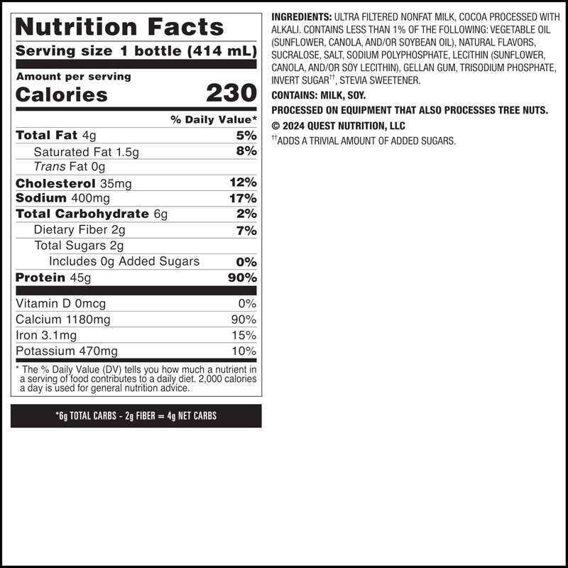 Quest Nutrition Chocolate Protein Shake, 45g Protein, 2g Sugar, 4g