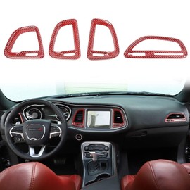 Voodonala for Challenger ABS Center Consoles AC Outlet Vent Cover Trim for 2015-2023+ Dodge Challenger Interior Accessories, 4pcs Red Carbon Fiber