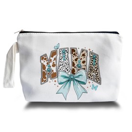 ARPTCN Mom Bow Makeup Bag - Mom Bow Themed Lover Gifts for Girls Women, Mothers Day Gifts, Canvas Makeup Bag