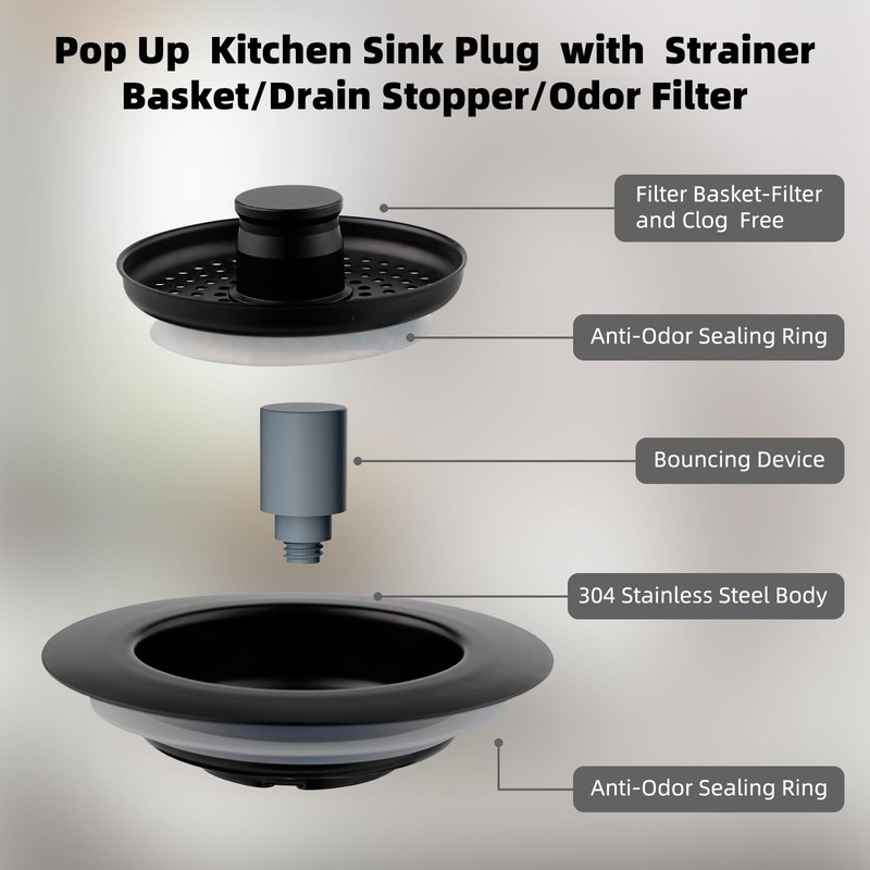 Hibbent Kitchen Sink Plug,Kitchen Sink Strainer and Stopper Combo, Stainless