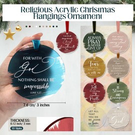 Cinnvoice 20 Sets Christian Christmas Tree Ornaments Inspirational Acrylic Hanging Ornament for Xmas Tree Watercolor Bibles Verse in Bulk Gifts with Merry Christmas Cards for Women Men Family Church