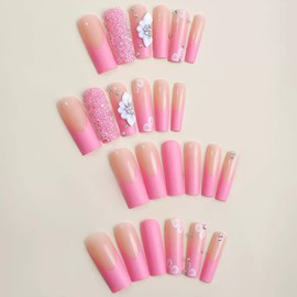 YXRXKJ Long Nail Tips, 24 Pieces, Gal Multicolor, False Nails, Long, Mine Type, Cute, Sparkling, Gal Goods, Nail Stickers, Popular, Stylish, Coming-of-Age Ceremonies, Weddings, Parties, Tool Kit