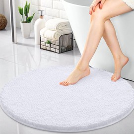 OLANLY 30-inch Round Bathroom Rugs, Extra Soft and Absorbent Chenille Bath Rugs, Quick Dry Machine Washable Bath Mats for Bathroom Floor, Tub and Shower, Home Decor Accessories, White