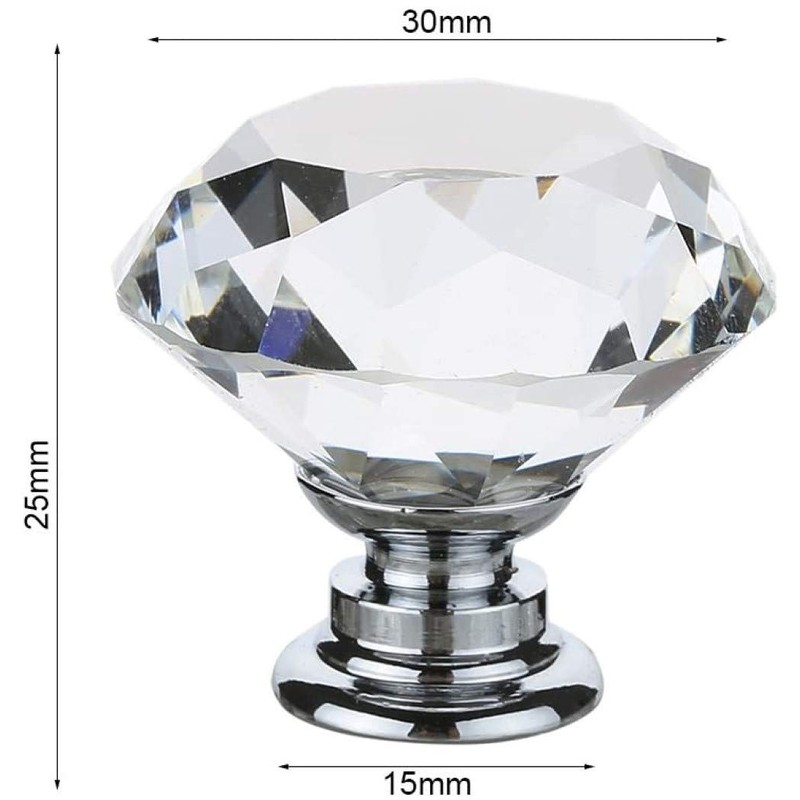 KAHEIGN 25Pcs Crystal Door Knob, 30MM Diamond Drawer Knobs Crystal