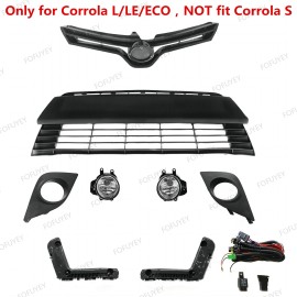 FOFUYEY For Corolla L LE 2014-16 Bumper Fog light Kit+ Bracket + Upper Lower Grille Mesh