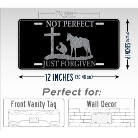 SignsAndTagsOnline.com Not Perfect Just Forgiven Western Cowboy Kneeling At Cross License Plate