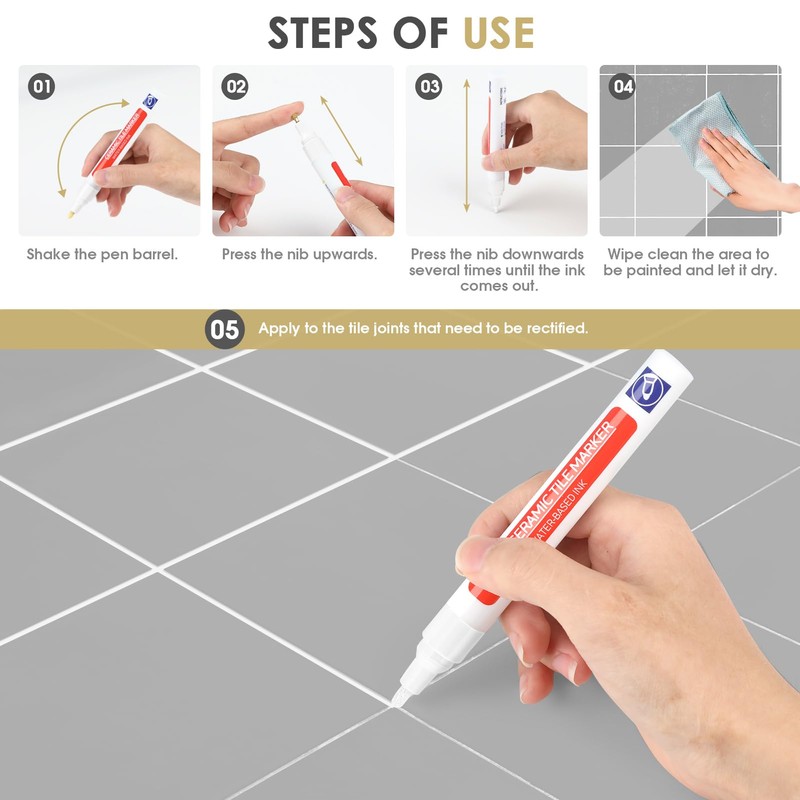 White Grout Pen, 6 Pieces Joint Pen, White with Replacement