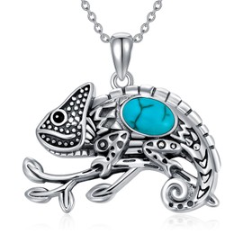 BETHZA Turquoise Chameleon Necklace 925 Sterling Silver Genuine Blue Turquoise Chameleon Pendant Jewelry Gifts for Women