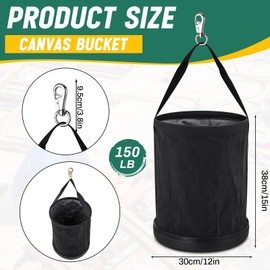 SilTriangle 1 Pack Canvas Tool Bucket Bag 15" x 12" All-purpose Bucket Tool Organizer with Plastic Bottom Metal Hook for Lineman Organizing Accessories (Black)