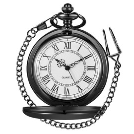 Alwesam Smooth Quartz Pocket Watches Round Roman Numbers with 37cm Chain Christmas Birthdays Best Gifts Father Days