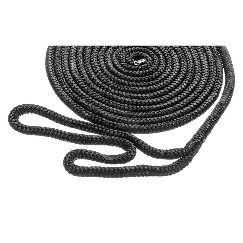 Attwood Marine Premium Double Braided Nylon Dock Line, Black, 117608-7,