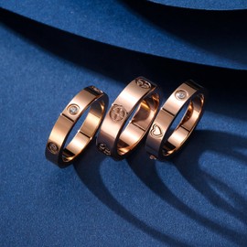 FOLOOTY 3PC Love Friendship Rings for Women 18K Gold Plated Stainless Steel Cubic Zirconia Gold Ring Wedding Band Promise Ring Jewelry Birthday Gifts,Size 6-10, Titanium, Cubic Zirconia