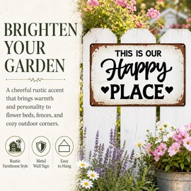 Funnysign Garden Gifts This Is Our Happy Place Vintage Gardening Tin Sign for Home Garden Patio Greenhouse Yard Decor 8 X 12 Inch (9748)