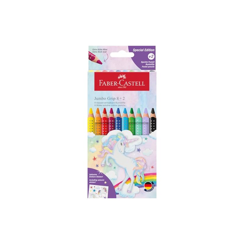 FABER-CASTELL 110923 Jumbo Unicorn Colouring Pencils Set, 10 Pieces, Shatterproof,