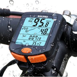 Wireless Bike Computer, RISEPRO® Waterproof Bike Cycle Computer 4 Line LCD Backlight Display for Tracking Riding Speed and Distance, Waterproof Bike Computer