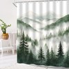 Dark Green Misty Pine Forest Shower Curtain Mountain Foggy Scenery,70x70IN