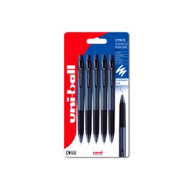 uni-ball URN-181-07 Erasable Rollerball Gel Pens. Premium 0.7mm Ballpoint Tip for Super Smooth Writing, Drawing & Colouring. Easy-Retract Eraser for Secure and Stable Rubbing Out. Pack of 5 Black