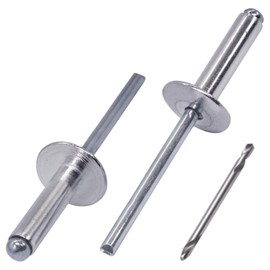 SKIR'CO (150 pcs) Large Flange Aluminium Blind Rivets 5.0 x 20 mm, Steel Mandrel, Drill Bit Included